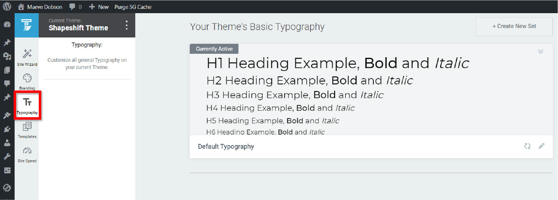 Typography tab