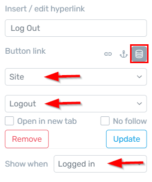 Dynamic Menu Items - menu item - log out link