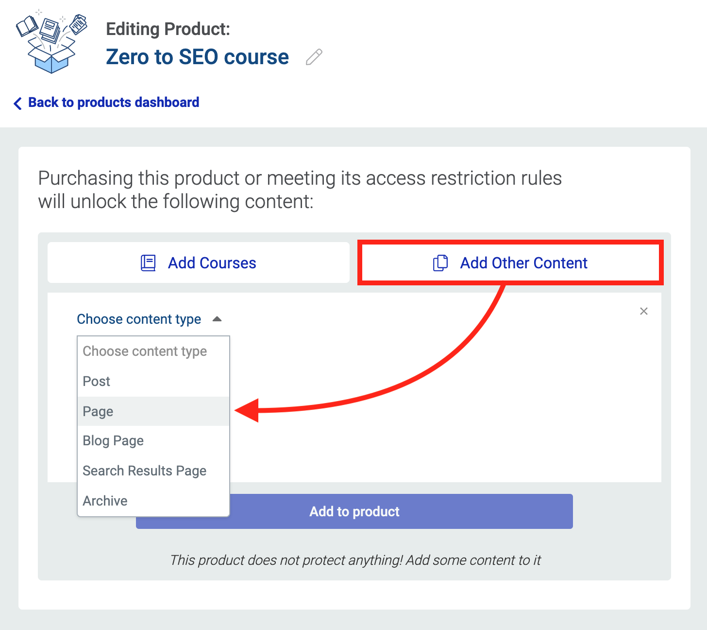Add content to Product