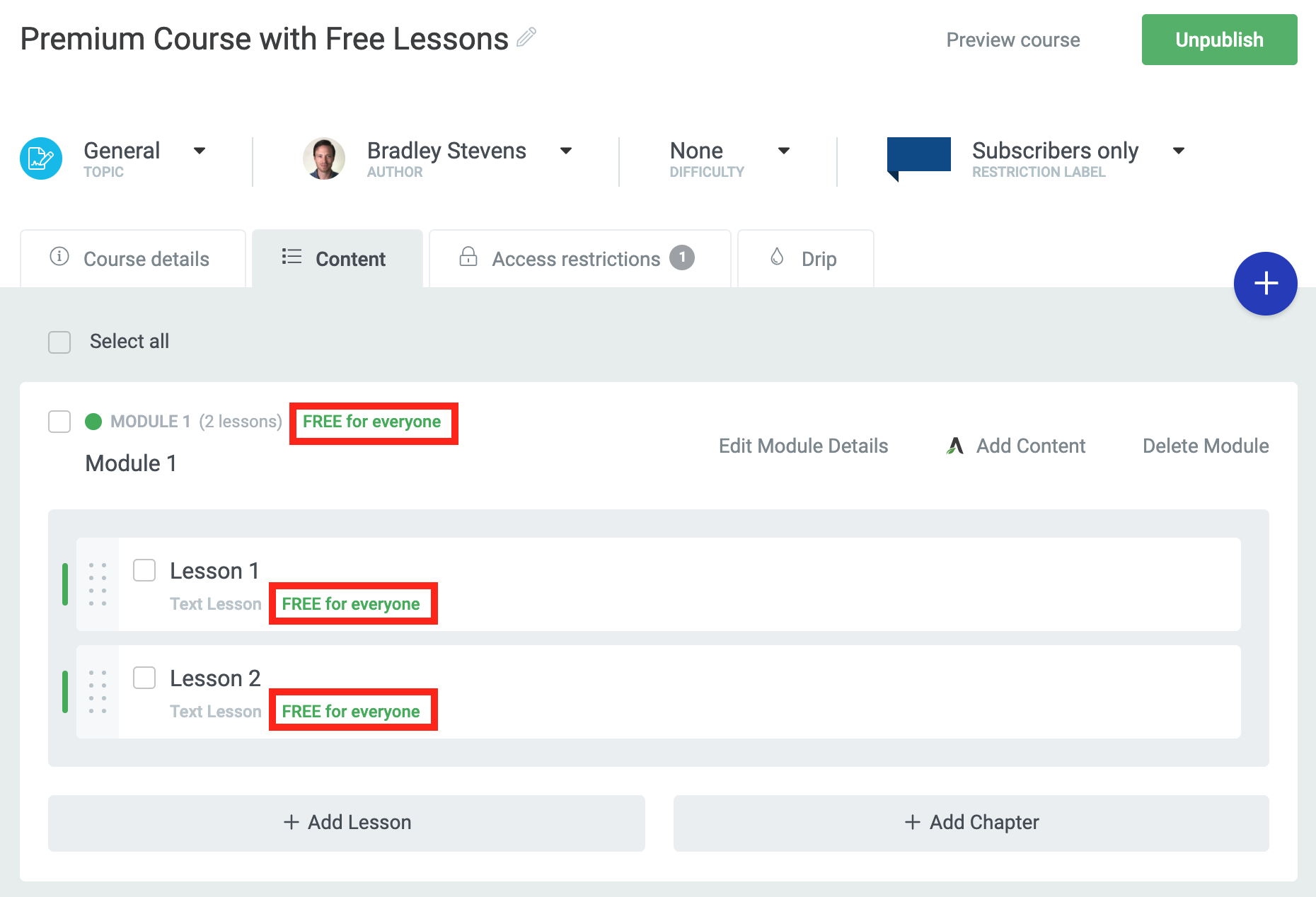 Free Status on Lessons
