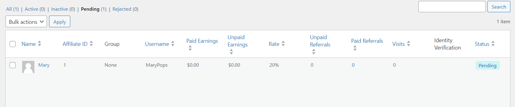 Approving affiliates