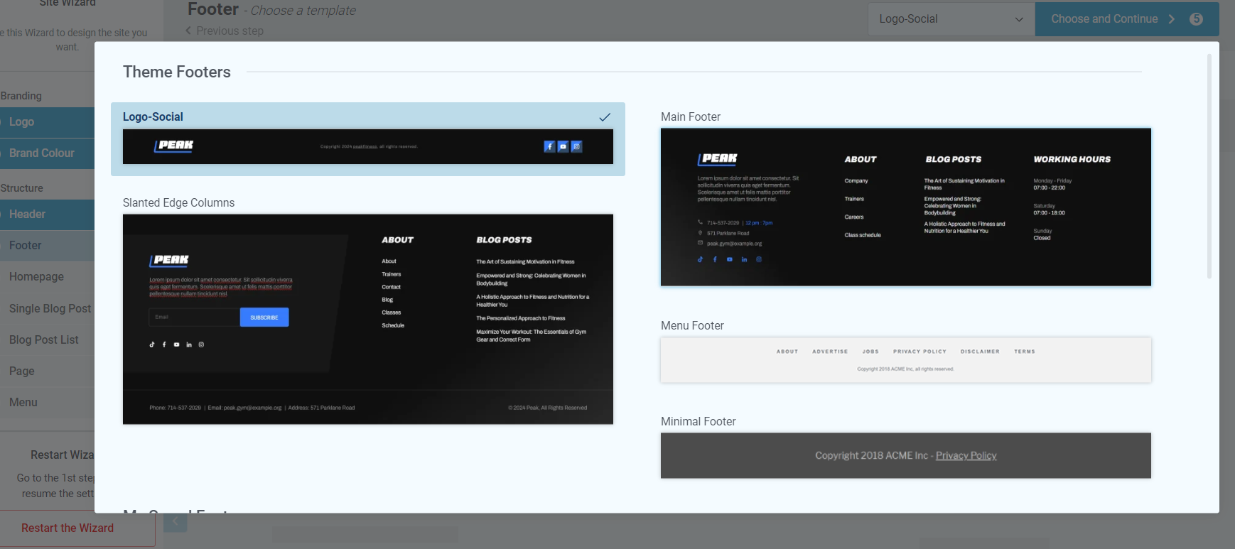 Choose a Footer